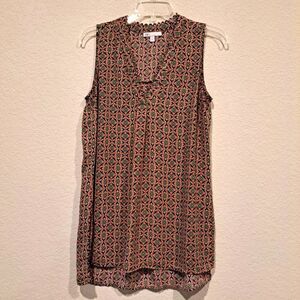 DR2 Daniel Rainn sleeveless colorful print v-neck green blue top blouse size S